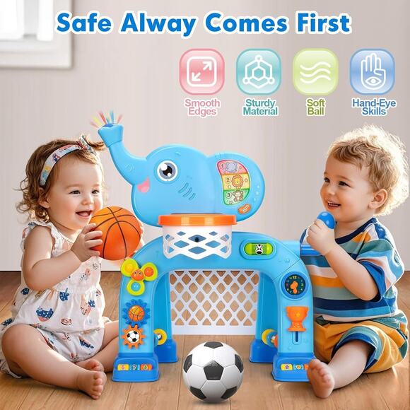 Toddler Basketball Hoop & Soccer Goal, Montessori Toys for Baby, Ages 1-3 (Blue) - Picture 6 of 8